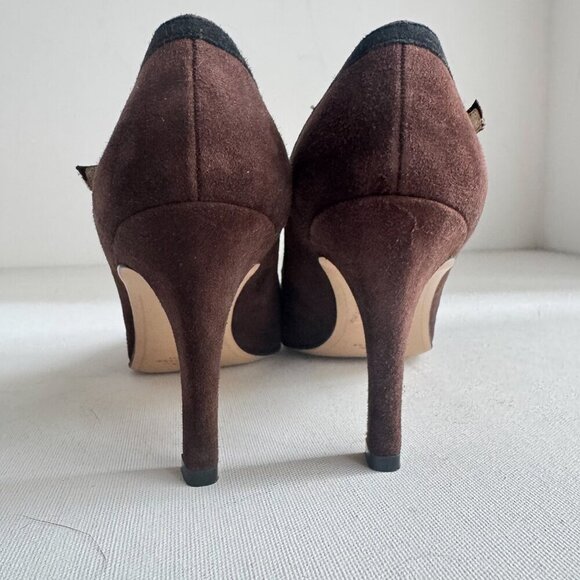 Vintage Bally Two Tone Brown Black T Strap Suede Heels 8C - Picture 4 of 9